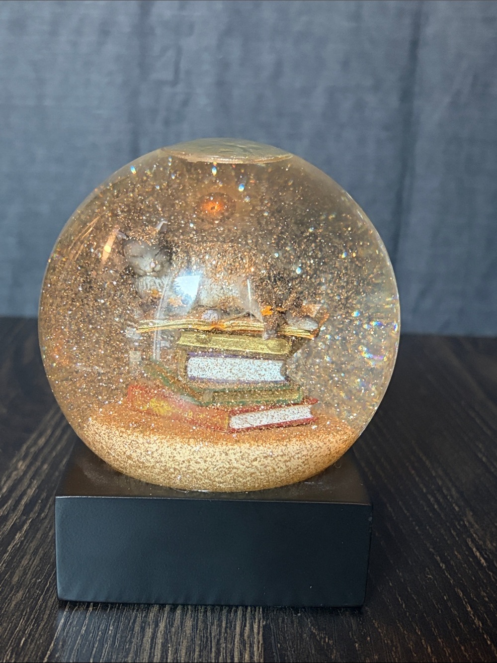 Gold Glitter Cat on Books Decorative Snow Globe - Home Art Accent